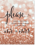 Andaz Press Wedding Party Signs, Glitzy Rose Gold Glitter, 8.5x11-inch, Please Highlight Your Favorite Bible Verse for the New Mr. & Mrs., 1-Pack, Bokeh Colored Party Supplies