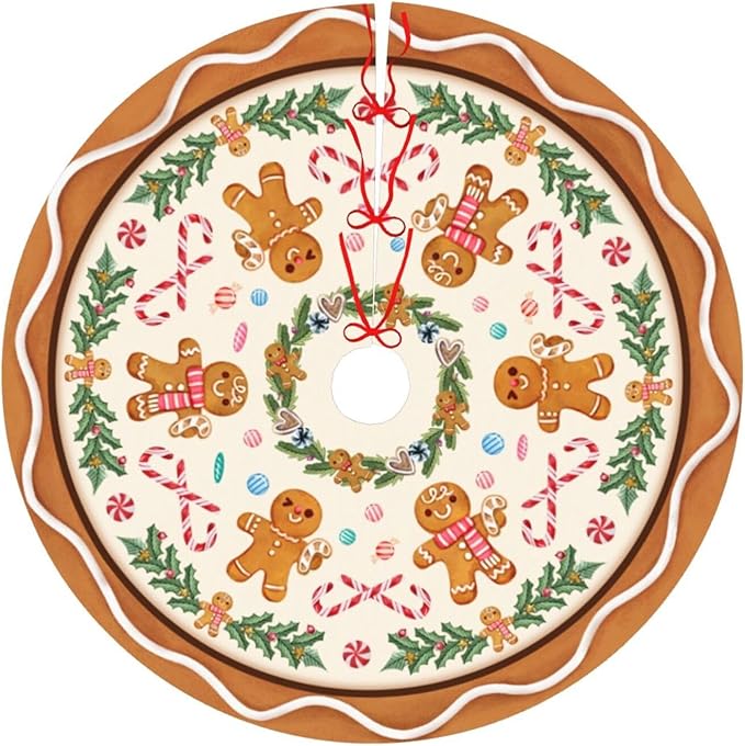 Gingerbread Man Candy Christmas Tree Skirt Orange Xmas Tree Mat Halloween Christmas Tree Ornaments Decorations Holiday Party Indoor Outdoor 48"