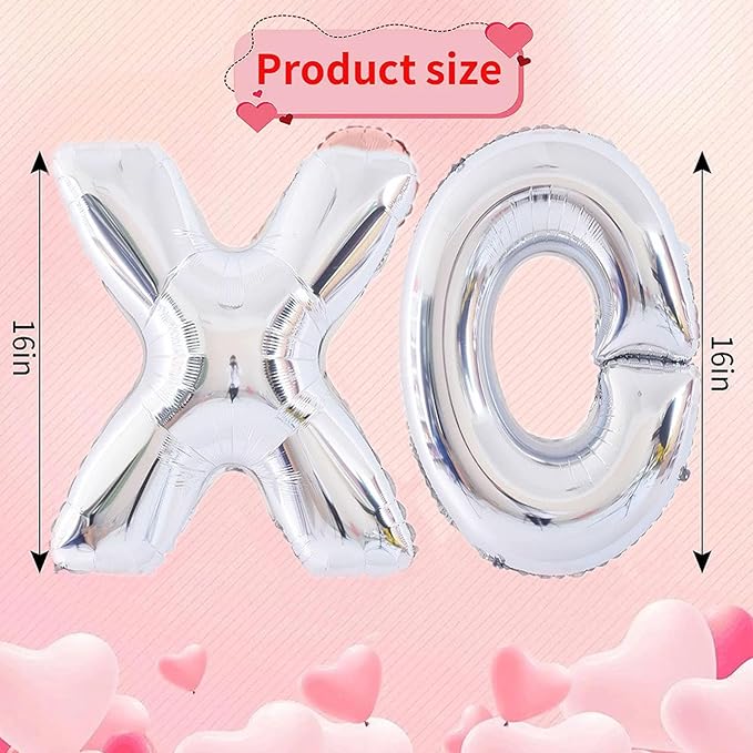 Soochat XOXO Balloons Valentine Letters Mylar Foil Balloons Engagement Valentines Day Wedding Marriage Bridal Shower Birthday Party Decor Photo Props Decorations (Silver)