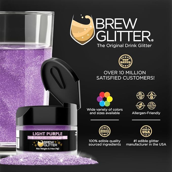 Brew Glitter Edible Glitter for Drinks, Cocktails, Beer, Garnish & Beverages (Light Purple, 4 Grams)