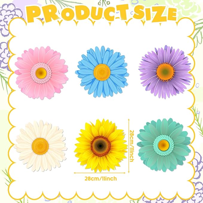 Amyhill 12 Pcs Spring Flower Yard Decoration for Outdoor Floral Daisy Garden Lawn Signs with Stakes Waterproof Hello Spring Decor for Easter Festive Holiday Party Patio Lawn Walkway Decorations
