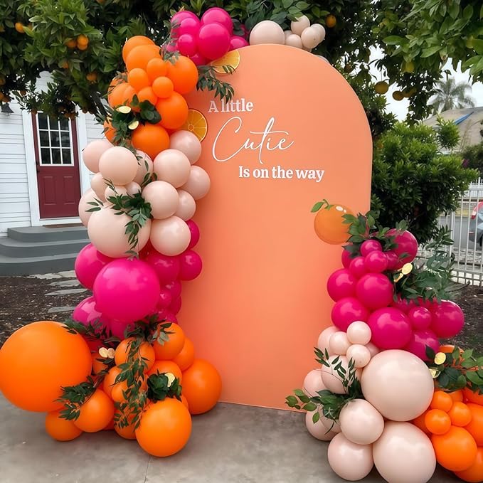 Pink and Orange Balloon Arch Kit, Hot Pink Orange Peach Garland Balloon, Fuchsia Magenta Latex Balloons for Baby Shower Birthday Wedding Tropical Hawaiian Beach Flamingo Sunset Party Decorations