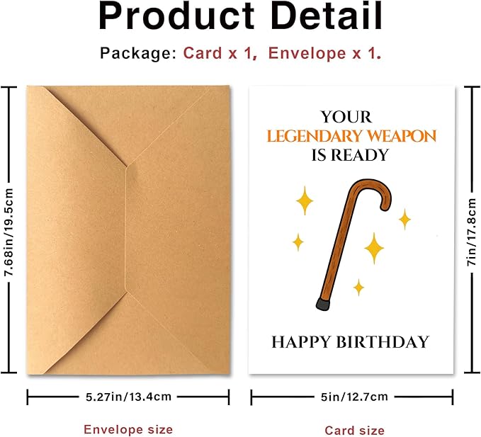 KINGNAME Funny Old Age Birthday Card, Your Cane Is Ready Humor Card, Adult Joke Card for Friends Family Coworker Men Women