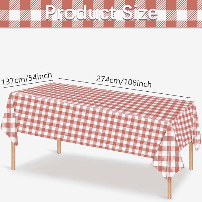 3 Pack Red and Pink Gingham Tablecloths, 54 X 108Inch Disposable Party Table Covers Scalloped Red and Pink Checkered Tablecloth