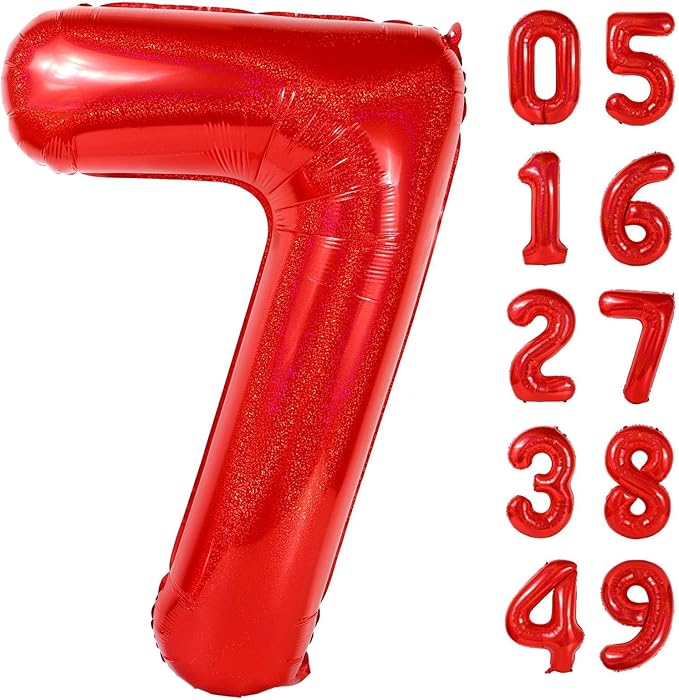 Laser Red 7 Balloon, Number Balloons 40 Inch, 7th Birthday Decorations for Girls Kids, Party Decoration for Women, Number 7 Balloon