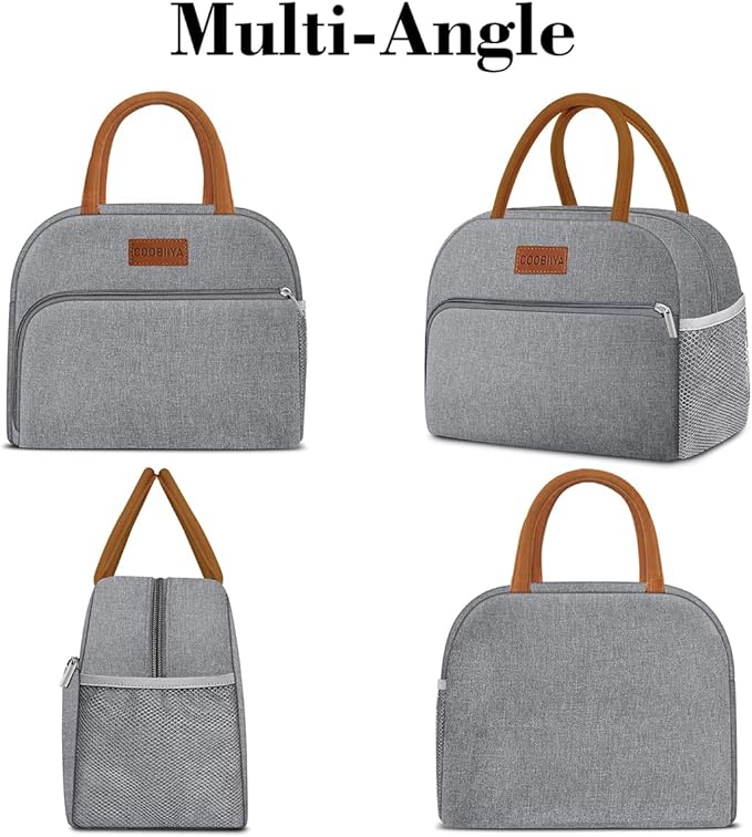 Coobiiya Lunch Bag Lunch Box for Women Men,Small Leak-proof Cute Lunch Tote Large Capacity Reusable Insulated Cooler Lunch Container for Work/Office/Picnic/Beach，Grey