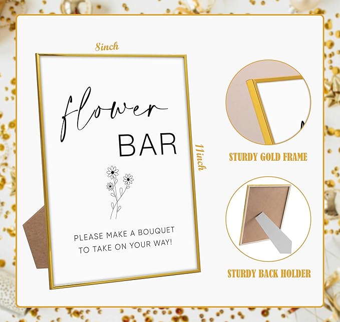 Flower Bar Sign for Wedding, 8"X 11" Gold Frame Wood Wedding Sign, Flower Bar Supplies, Bridal Shower Signage, Engagement Party Decorations, Bridal Shower Party Favors for Ceremony and Reception-11
