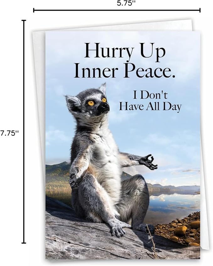 NobleWorks Funny Birthday Greeting Card with 5 x 7 Inch Envelope for Men and Women (1 Card) Meditation Bday, Inner Peace Rush C10253BDG