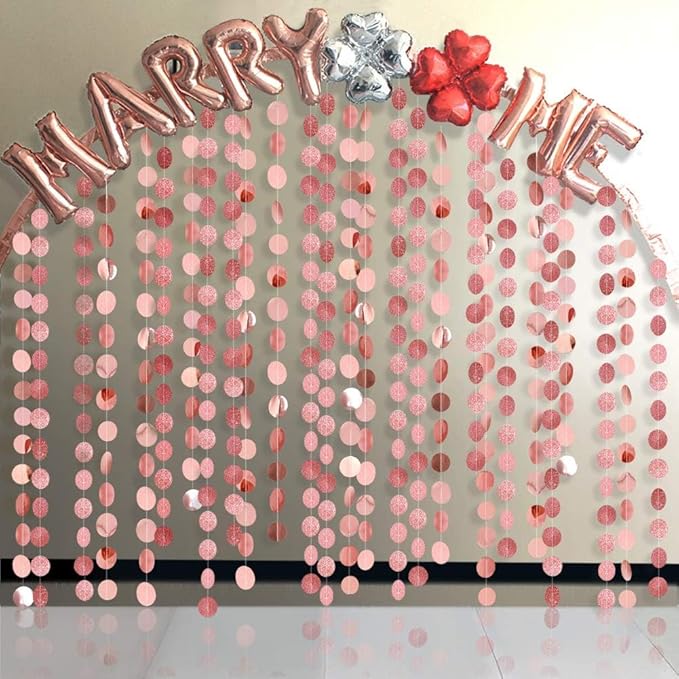 Cheerland Glitter Rose Gold Circle Dot Garlands for Christmas Decorations Rose Gold Party Decorations Hanging Banner Streamer Backdrop Decor Bday Bridal Shower Bachelorette EID Graduation Supplies