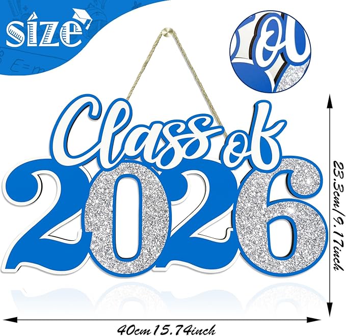 2026 Graduation Decorations Class of 2026 Wooden Sign Blue Silver Graduation 2026 Graduate Sign Photo Booth Prop