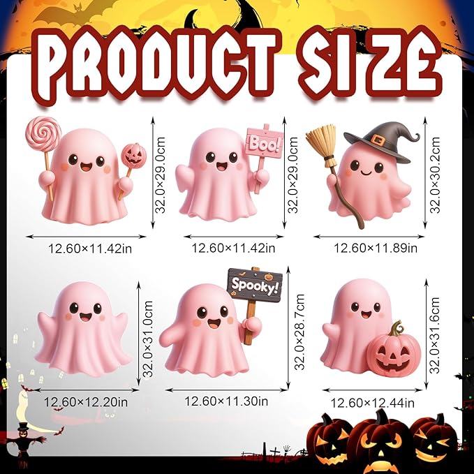 6 Pcs Halloween Ghost Yard Signs Lawn Outdoor Decorations 3D Ghost Yard Stakes for Halloween Home Front Yard Garden Party Supplies (Pink)