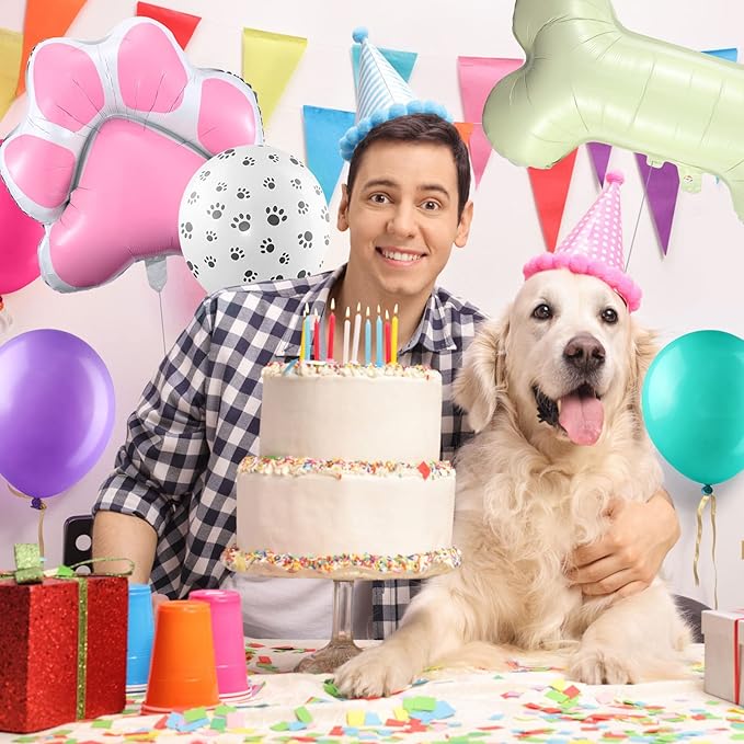 Civaner 164 Pcs Dog Paw Printed Balloons Garland Arch Kit Cartoon Latex Bone and Pink Paw Aluminum Foil Balloons for Puppy Themed Birthday Party Decorations