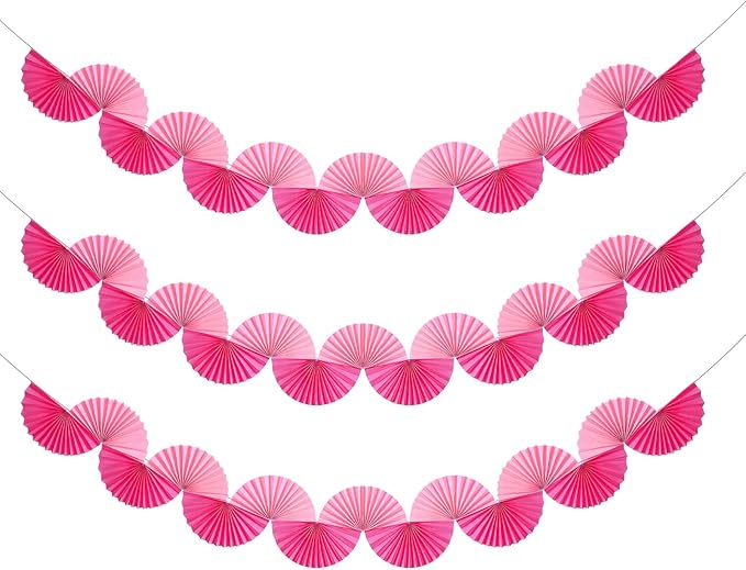 Weekgrat 3 Pack Wedding Paper Fans Garland 15.6ft Colorful Background Ceiling Hanging Decorations Paper Garland Decorations Set for Birthday Party Supplies 3D Bachelorette Party Decoration(Pink)