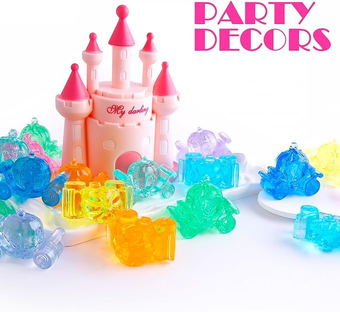 Niceup 33pcs Princess Pumpkin Carriage Figurines 1.7in Acrylic Crystal Princess Diving Toys for Party Favors Pinata Fillers Decorations Cupcake Toppers Girls Craft Trinkets Candy Table Decors