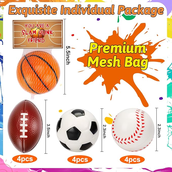 16 PCS Stress Balls Party Favor for Kids 8-12 Goodie Bag Stuffers Squeeze Toys Classroom Prizes for Kids Pinata Stuffers Boys Birthday Easter Eggs Fillers Gifts Sport Foam Bouncy Balls Bulk Small Toys