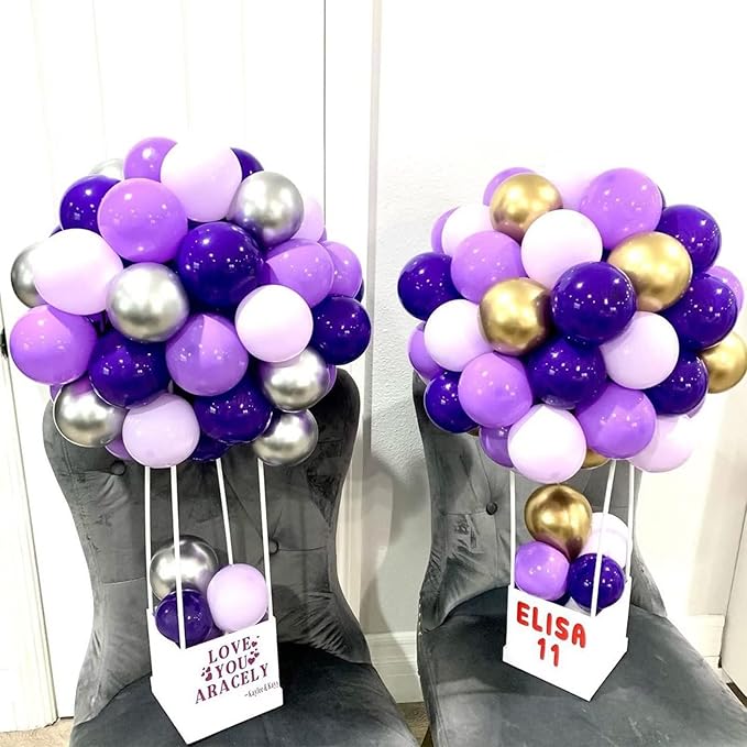 Purple Gold Balloon Garland Arch Kit, Metallic Gold and Latex Purple Balloons Different Sizes 18/12/10/5 inch for Wedding Anniversary Birthday Graduation Bridal Shower Bachelorette Party Decorations