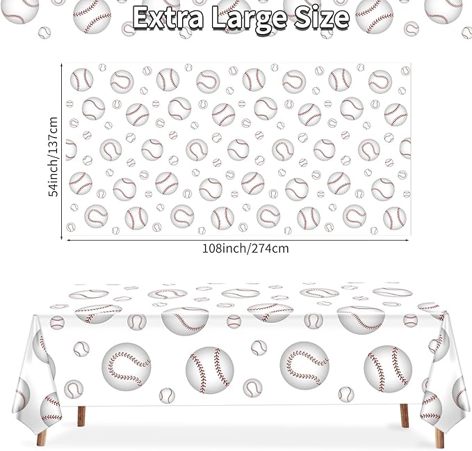 Hxezoc Disposable Baseball Plastic Tablecloth, 54 x 108 Inches Baseball Waterproof Table Cover for Sports Birthday Party Baby Shower Decorations Outdoor Indoor Party Supplies
