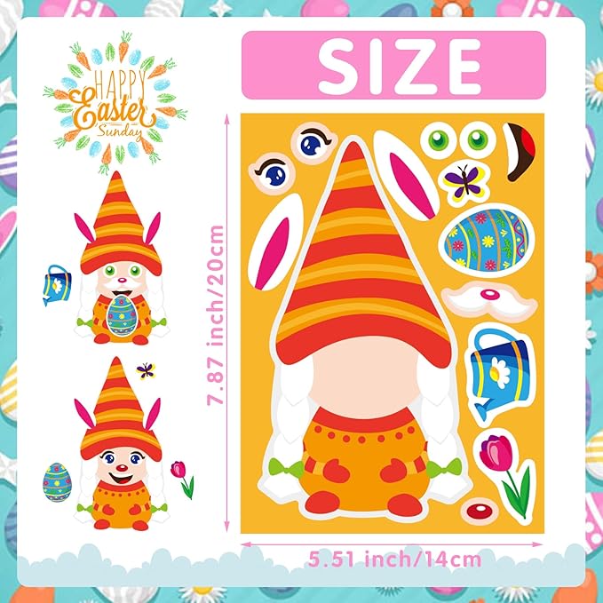 27 Sheets Easter Stickers Easter Gifts for Kids Toddlers Make Own Face Gnome Bunny Sheep Rabbit Colored Egg Chicks School Game Activities Party Favor Supplies