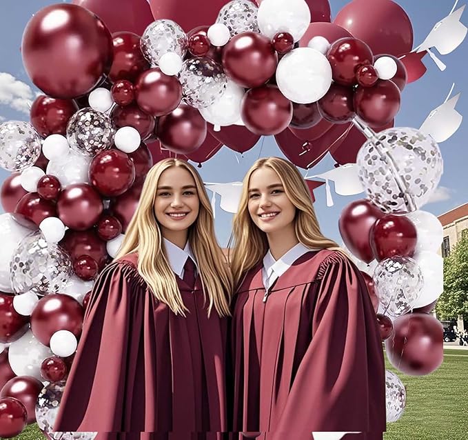 Maroon Graduation Party Decorations/Graduation Decorations Maroon White 2026/Burgundy Balloon Arch Kit, Burgundy White Silver Confetti Balloons 134pcs/Birthday Wedding Bachelorette Party Decor