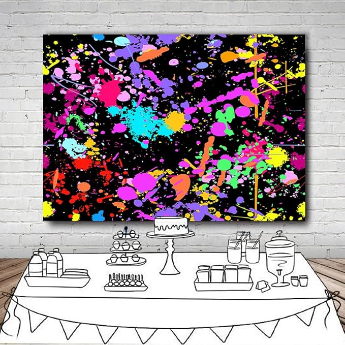 5X3FT Neon Graffiti Birthday Backdrop Retro Hip Hop Background 80s 90s Party Photography Background Dark Glow Splatter Birthday Party Decorations CEM123A