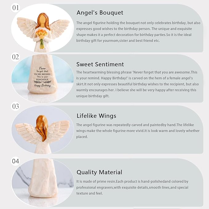 Birthday Gifts for Women,5.5'' Angel Figurine for Birthday Party Decorations,Unique Happy Birthday Gift for Mom,Sister and Best Friend