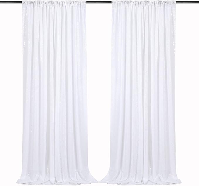 B-COOL White Backdrop Sequin Curtains 2 Pieces 2FTx8FT Backdrop Curtain Sparkly Photo Backdrop for Birthday Party Wedding Backdrop Drapes