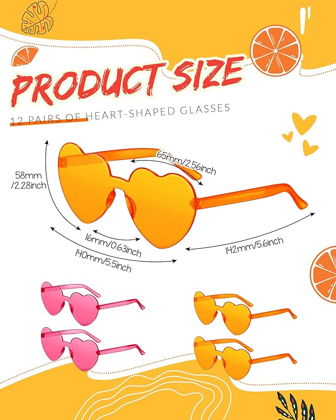 Frienda 8 Pairs Heart Shaped Sunglasses for Women Rimless Heart Glasses Candy Color Sunglasses for Party Favor