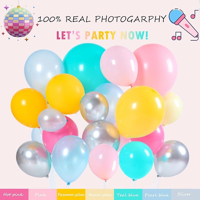 Music Fans Birthday Decoration,148 Pcs Balloon Arch Garland Kit with Microphone, Laser Star, Disco Mylar Balloon for music fans theme teenage girl Birthday Party Prom Decorations