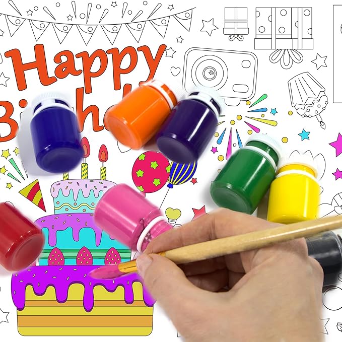 30x72 Inches Happy Birthday Giant Coloring Poster, Drawing Paper Coloring Tablecloth, Birthday Activity Poster/Table Cover, Party and Special Events Decoration, Party Games for Kids