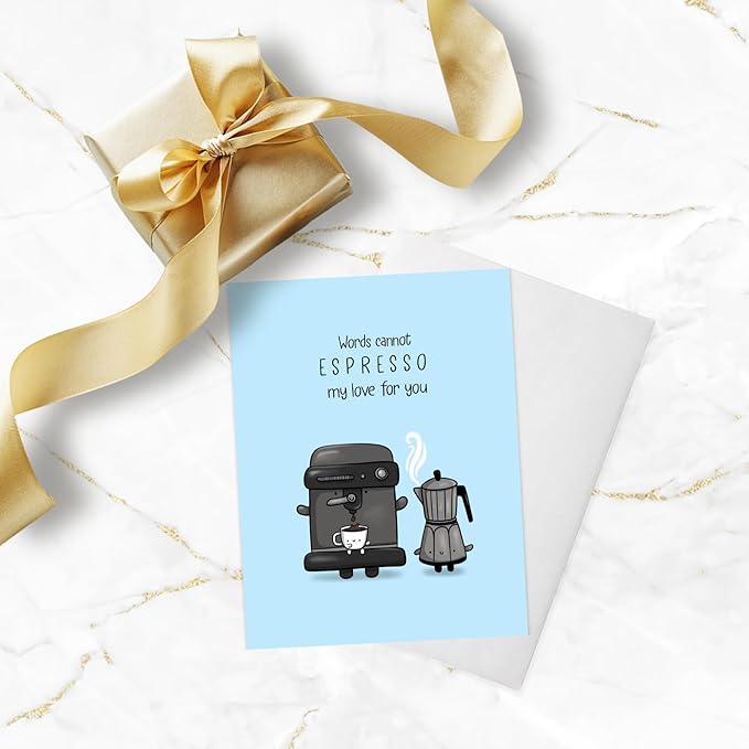 ALY LOU Mothers Day Card Anniversary Birthday for Mom Dad Wife Husband Girlfriend Boyfriend Stepmom Aunt Parents – Cute Funny Punny Greeting Card for Fathers Day – Blank Inside (Espresso My Love)