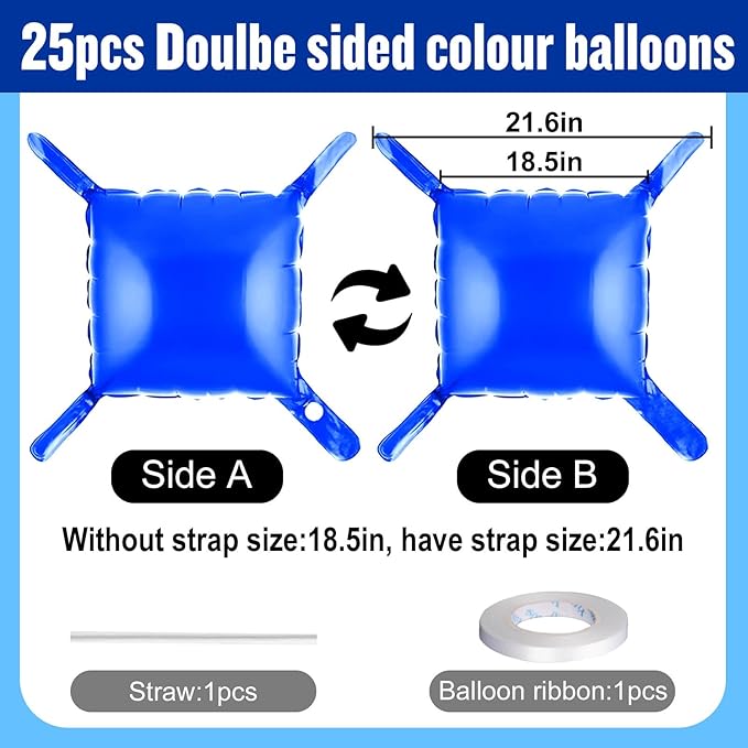 25Pcs Dark Blue Square Foil Balloons Wall Backdrop, Double Sided Metallic Foil Balloons Tunnel Arch Garland Kit for Photo Booth Birthday Wedding Graduation Halloween Party Decorations