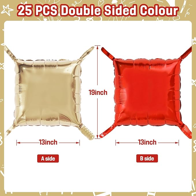Red and Gold Square Foil Balloons Wall, Double Sided Chrome Light Gold and Red Balloons Tunnel Arch Kit Backdrop for New Year 2026 Birthday Graduation Wedding Valentine's Day Party Decorations