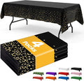 Black and Gold Plastic Table Cloth - 4 Pack 54" × 108" Rectangle Disposable Tablecloths for 6FT Tables, Table Cover for Party, Holiday & Gathering Use