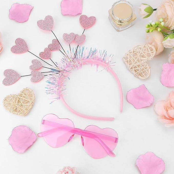 Semato Pink valentines Day Headband with Pink Heart Sunglasses for Valentines Day Accessories Galentines Party Favors Halloween Costume