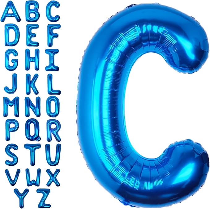 40Inch Blue Letter C Balloon Foil Helium Letter Balloons A-Z Giant Large Mylar Big Party Balloon for Birthday Party Decorations