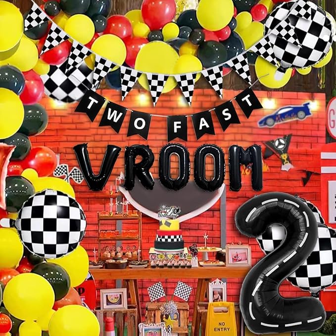 134pcs Race Car Balloon Birthday Party Supplies Decorations for Boys - Racing car Theme Party Supplies Happy Birthday Racecar Number Balloons Garland Kit Birthday Party (Arch, 2(TWO FAST))