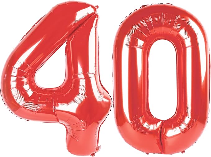 Red Number 40 Balloon 40 inch, 40 Number Balloons, 40th Red Birthday Decorations, 40 Year Old Girls Boys Party Supplies