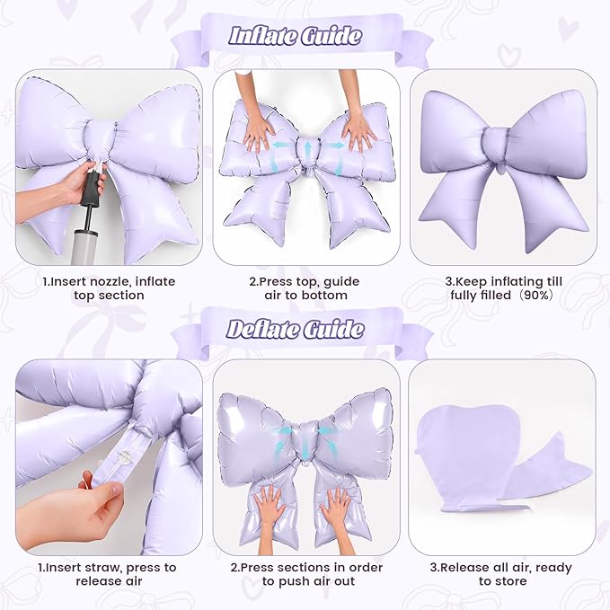 18Inch Purple Heart Balloon, 38 Inch Bow Balloons, Pearl Purple Light White Balloon and Bow Heart Shaped Foil Balloons for Lavender Birthday Wedding Bridal Baby Shower Valentines Day Decorations