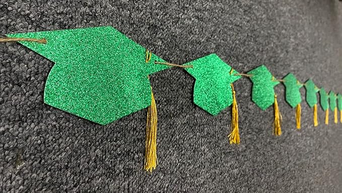 Graduation Decorations Class of 2026 Pre - Strung Glitter Congrats Grad Graduation with Tassel Party Congratulations Banner Decor College High School Graduation Party Favors Green