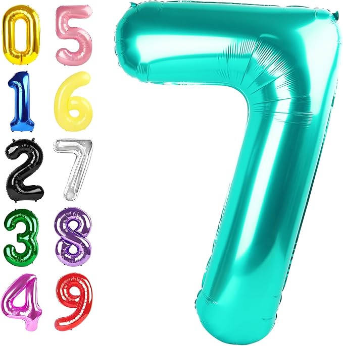 Number 7 Balloon Blue-Green, 17th Birthday Decorations For boys And Girls, 40 Inch Big Balloons for 7, 17, 27, 70 Birthday, Wedding Anniversary, Christmas, New Year, Halloween Party Decoration