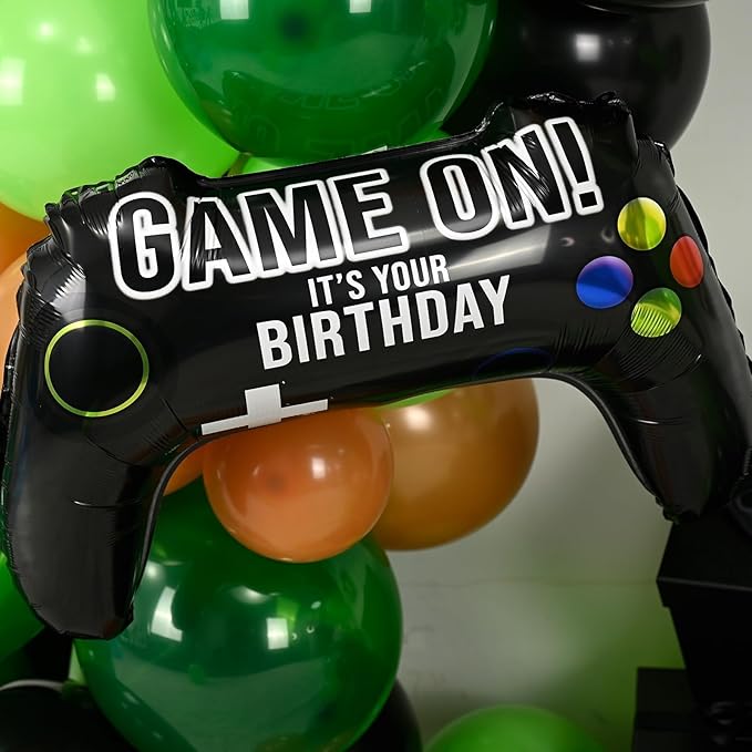 Video Game Balloon Arch Garland Kit with Green Black Brown Balloons Star Foil Balloon for boys Video Game Birthday Decorations