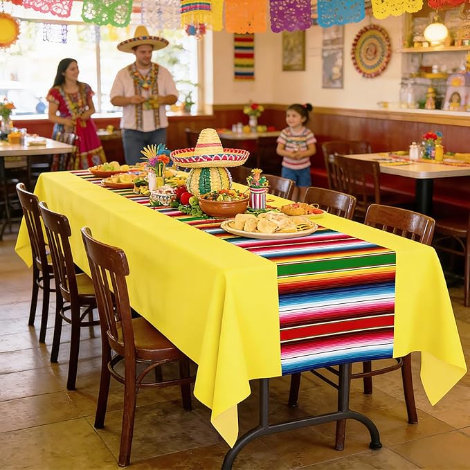 6 Pack Mexican Party Decorations Tablecloths - 108 x 54 Inch Large Fiesta Tablecloth for Cinco de Mayo, Taco Twosday Birthday Party Supplies - 6 Colors