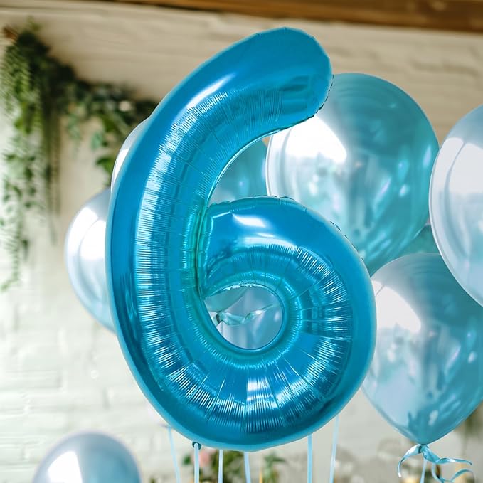40 Inch Large Blue Number Celebration and Decoration Balloon for Birthday Parties, Graduations, Anniversaries, Weddings, Photo Shoots, Special Events - Helium Foil Mylar (Blue Number 6)