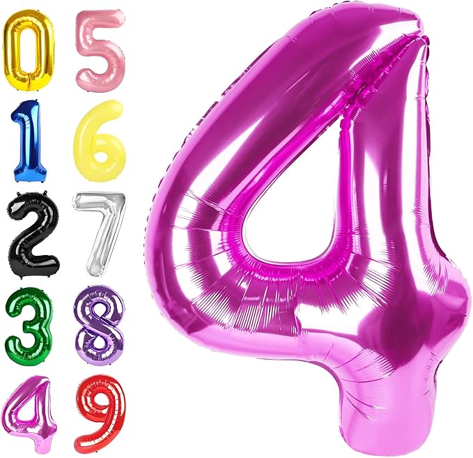 Balloons Number, 40 Inch Foil Balloons 4th Birthday Decorations Girl, Rose Purple Number 4 Ballon for 4, 14, 24, 40 Celebration, Birthday, Christmas, Anniversary Decor