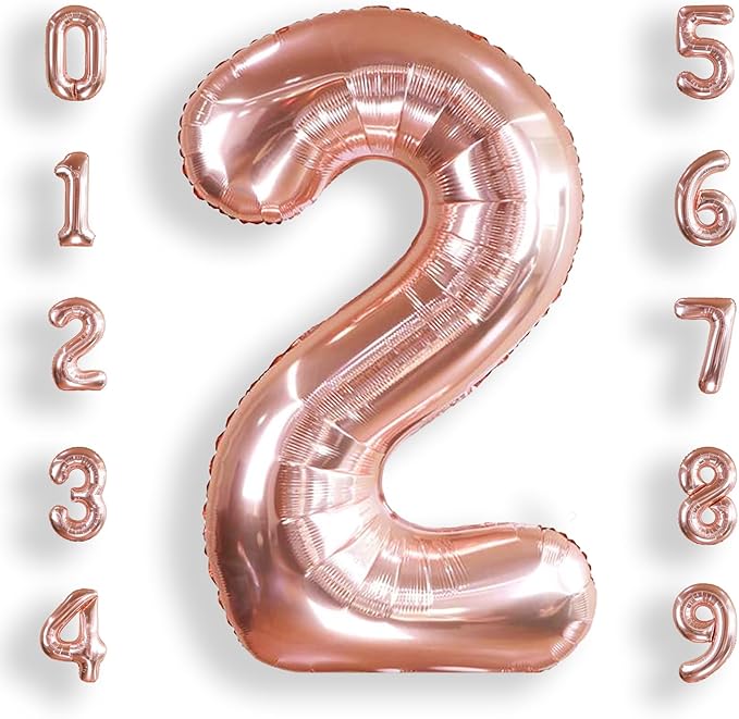 AULE 40 Inch Big Rose Gold 2 Balloon Number Large Foil Helium Number Balloons 0-9 Jumbo Giant Happy 2nd Birthday Party Decorations for Boy or Girl Huge Mylar Anniversary Party Supplies