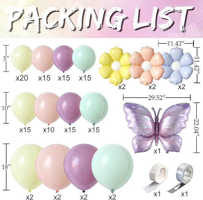Spring Floral Butterfly Balloon Arch Kit,137Pcs Pastel Lavender Purple Yellow Balloon Garland with Daisy,Butterfly Foil Balloons for Wildflower Fairy Baby Shower Birthday Garden Tea Party Decorations