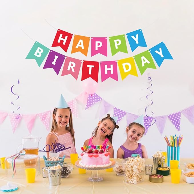 Fecedy Colorful Happy Birthday Banner Bunting for Birthday Party Decorations