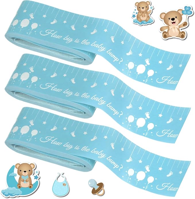 Baby Shower Games for Gender Neutral How Big is Mommys Belly Tape 150 feet Measure Baby Bump Tape Measuring Tape Pregnant Belly Bear Baby Shower Tummy Measuring Tape Party Favors Supplies Blue
