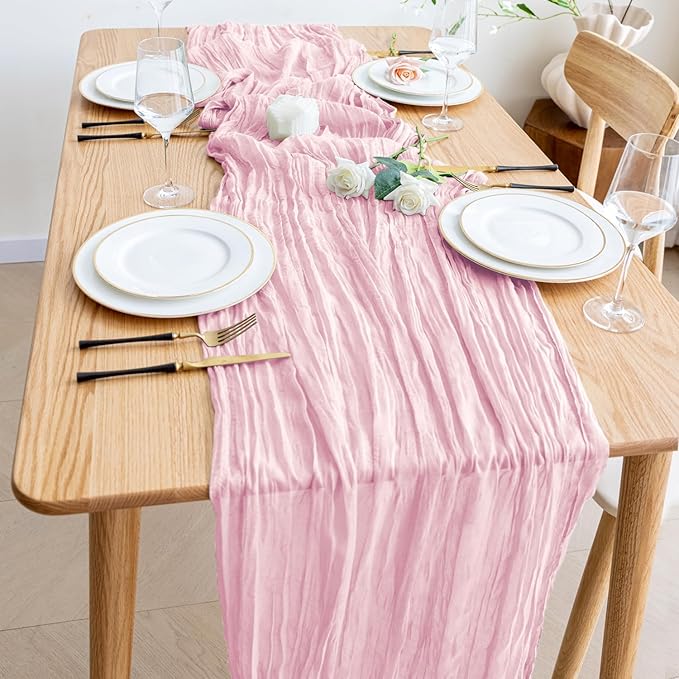 Wokceer 12Pack Pink Cheesecloth Table Runner 10FT Boho Gauze Spring Easter Cheese Cloth Table Runner for Party Rustic Sheer Runners for Baby Bridal Shower Wedding Christmas