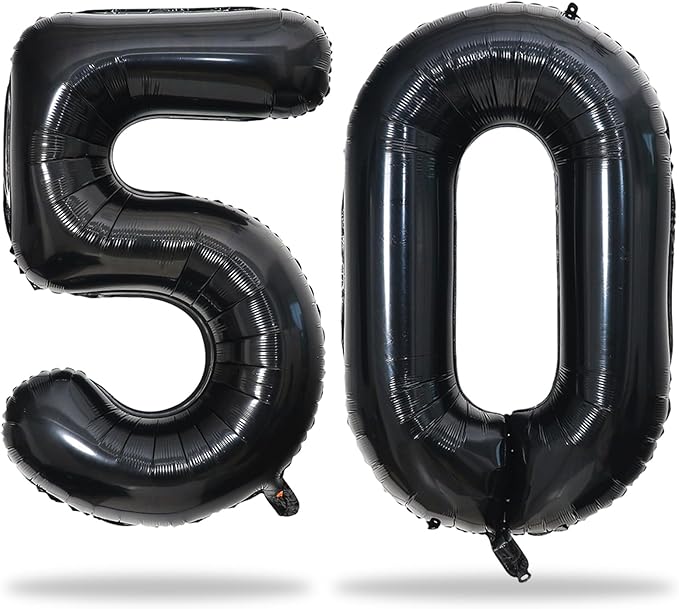 Black Number 50 Birthday Balloons, 40 Inch Large Mylar Foil Number 5 and 0 for Women, 50th Balloons for Men Anniversary Party Decorations Supplies